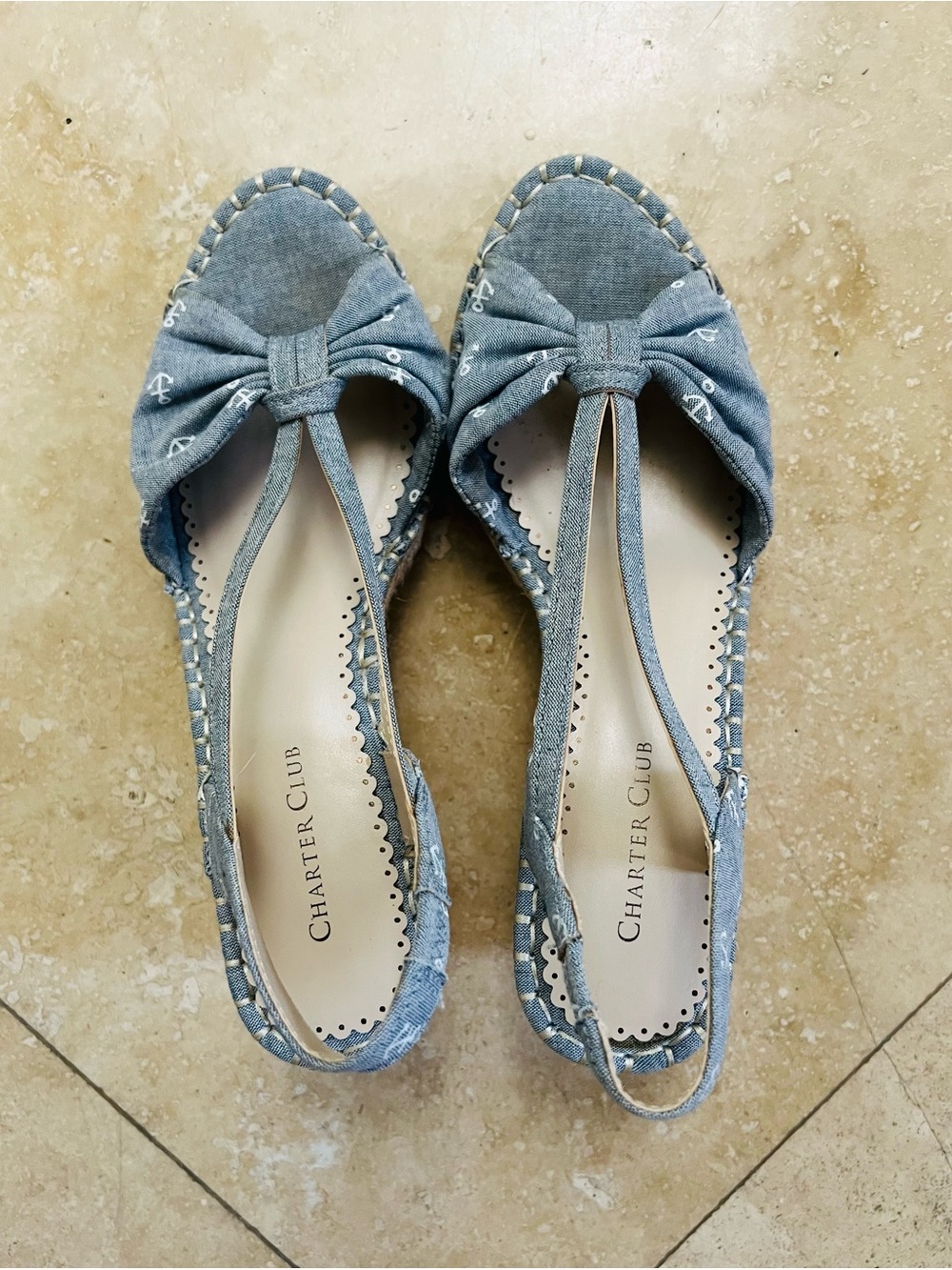 Charter Club Denim Blue Bow Slingback Espadrilles